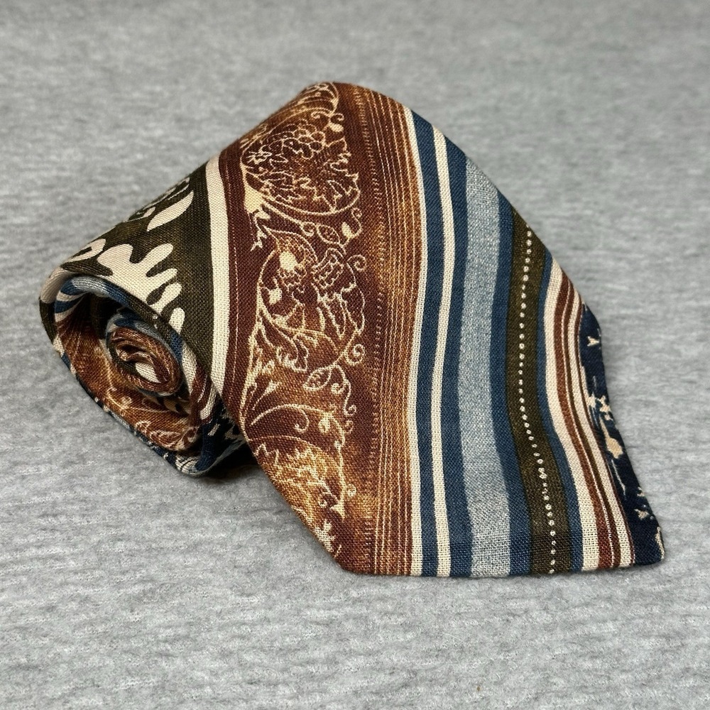 Vintage Structure Italian Fabric 100% Linen Floral Men's Tie Made in USA